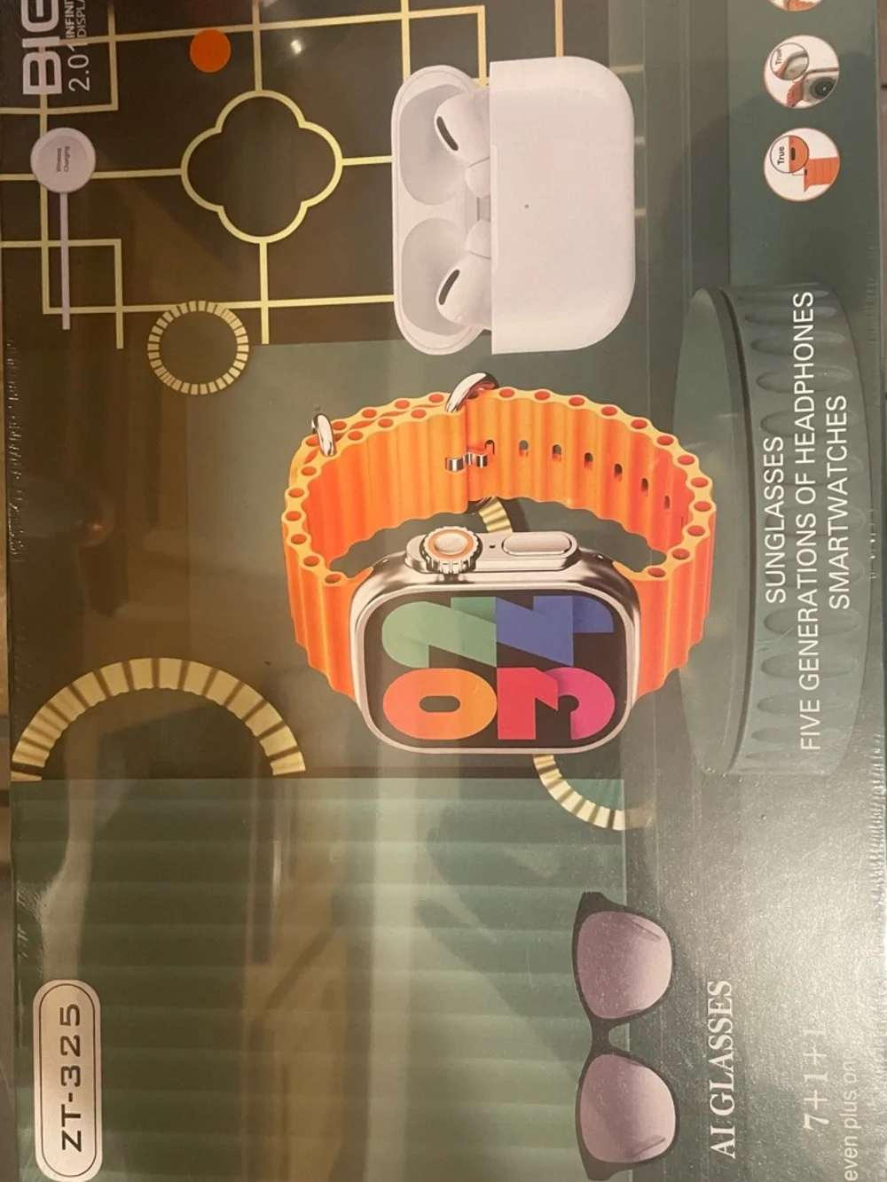 Smartwatch with Orange Sport Band - Compatible AI smartwatch glasses and AirPods
